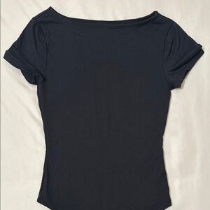 Abercrombie & Fitch Black Bodysuit Short Sleeve Boat Neck